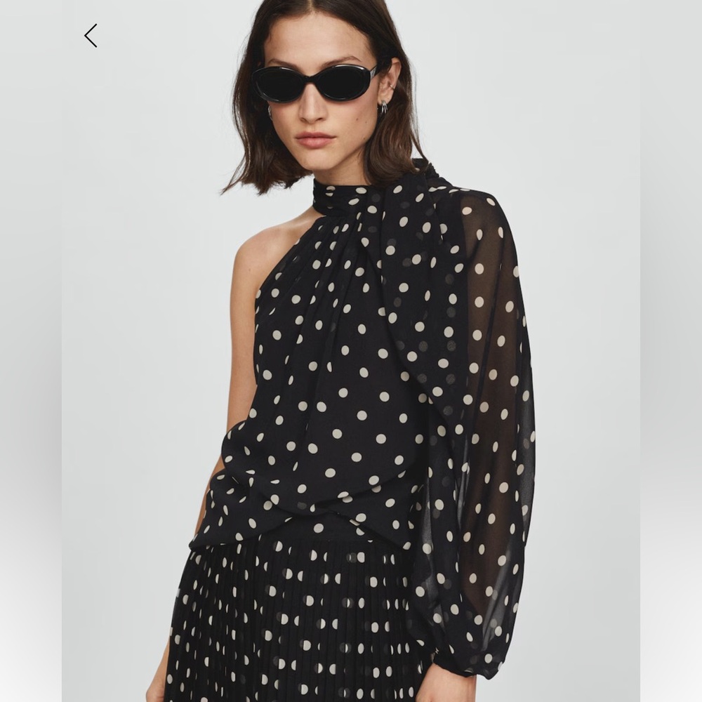 Mango Black Polka Dot One-Shoulder Top - Picture 3 of 8